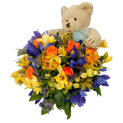 new baby bouquet and toy - new baby flowers - flower delivery - flower