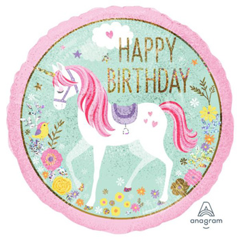Very Pretty Holo Unicorn/ Magical Happy Birthday Helium Balloon flowers delivery - Flowers Auckland